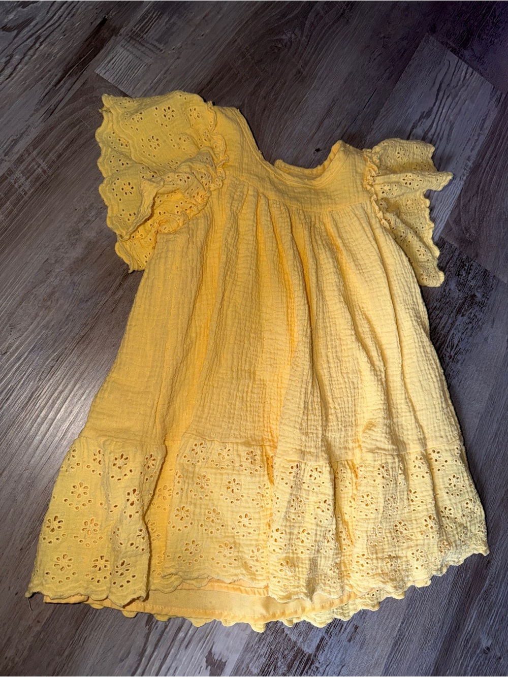 Rachel Zoe Yellow Eyelet Flutter-Sleeve Dress